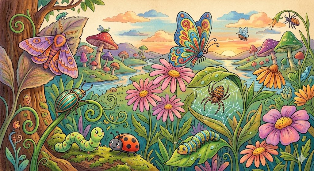 insects, bugs, ladybug, butterfly, spider