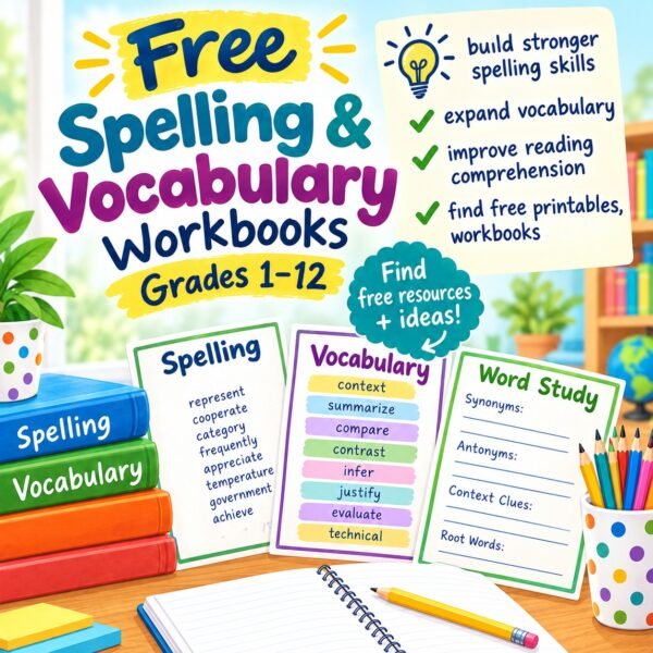 Free Spelling and Vocabulary Workbooks Grades 1 – 12