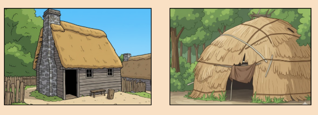 pilgrim houses; native american houses; wampanoag