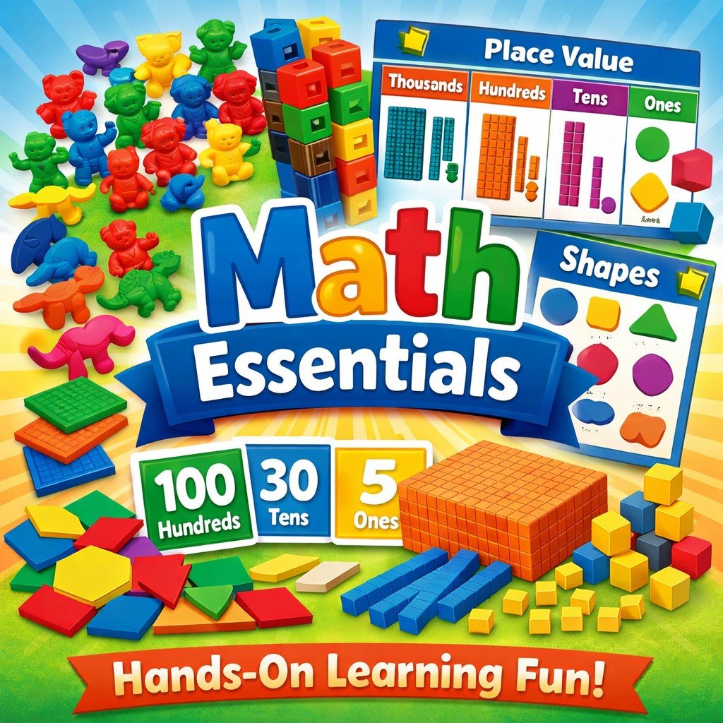 math essentials, place value, math counters, math posters, shapes