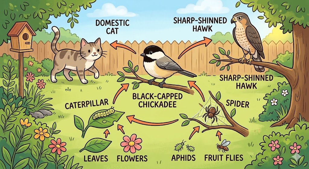 backyard food web with a bird